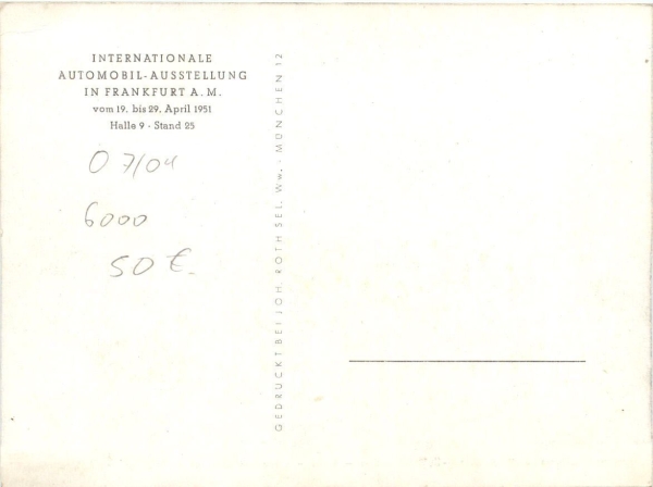 Borgward Hansa 1800 IAA 1951 Factorypostcard (4627)